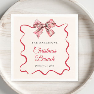 Servilleta De Papel Brunch de Navidad con lazo coqueto de rayas rojas