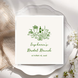 Servilleta De Papel Brunch de novias verde dibujado a mano