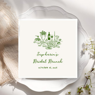 Servilleta De Papel Brunch de novias verde dibujado a mano