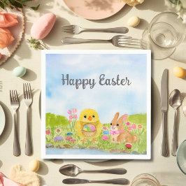 Servilleta De Papel Brunch de Pascua con Pollito y Conejo de Pascua