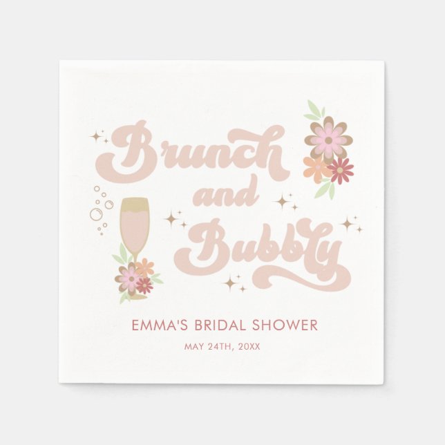 Servilleta De Papel Brunch Floral Retro y Espumoso Baby Shower Nupcial (Anverso)