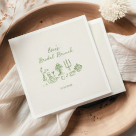 Servilleta De Papel Brunch Nupcial Verde Dibujado a Mano