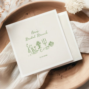 Servilleta De Papel Brunch Nupcial Verde Dibujado a Mano