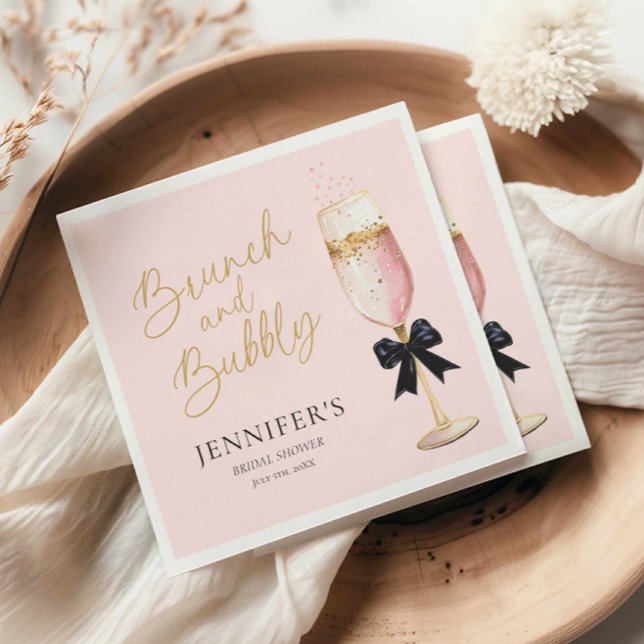 Servilleta De Papel Brunéi rosa de champán y ducha Bubbly Bridal (Pink Champagne Brunch Bridal Shower Napkins)