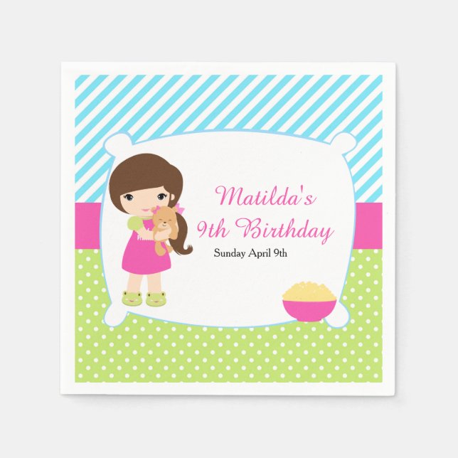 Servilleta De Papel Brunette Chica Sleepover Slumber Fiesta (Anverso)