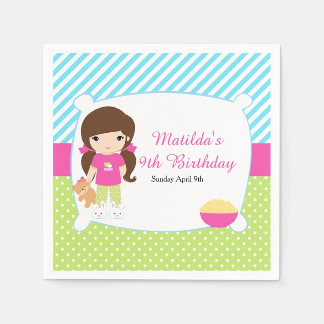 Servilleta De Papel Brunette Chica Sleepover Slumber Fiesta (Anverso)