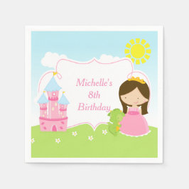 Servilleta De Papel Brunette Cute Princess y Dragon Birday Party