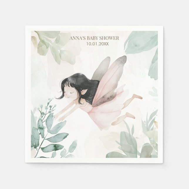Servilleta De Papel Brunette Fairy Chica Baby Shower (Anverso)
