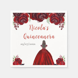 Servilleta De Papel Brunette Hair Princess Red Floral Quinceanera