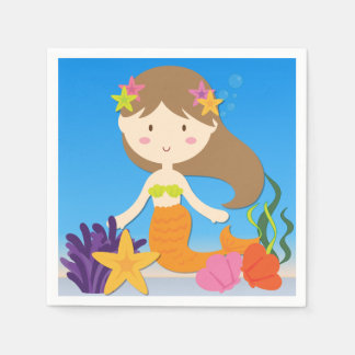 Servilleta De Papel Brunette Mermaid Napkins de Papel de Cumpleaños