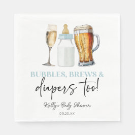 Servilleta De Papel Bubbles Brews and Diapers Too! Baby Shower