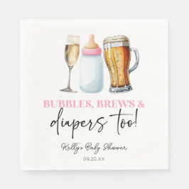 Servilleta De Papel Bubbles Brews and Diapers Too! Baby Shower