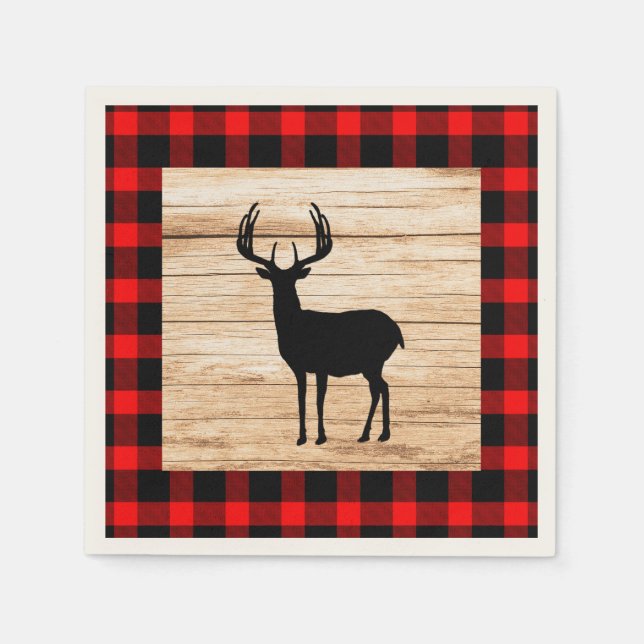 Servilleta De Papel Buck Deer Silhouette Buffalo Plaid Wood (Anverso)