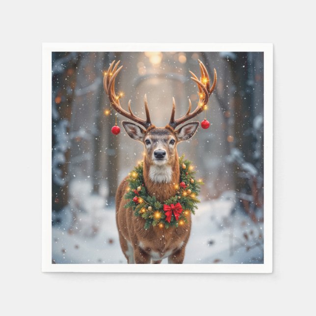 Servilleta De Papel Buck In Snowflakes Wearing a Holiday Wreath (Anverso)