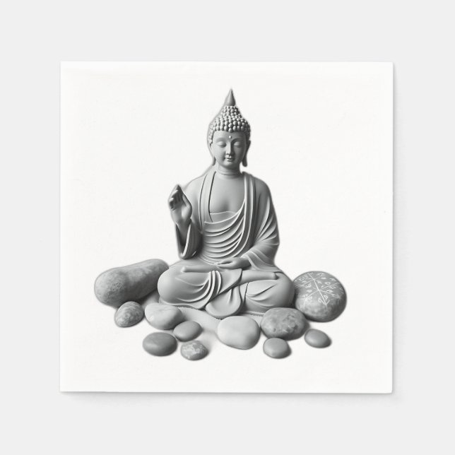 Servilleta De Papel Buda sereno con piedras y plantas (Anverso)