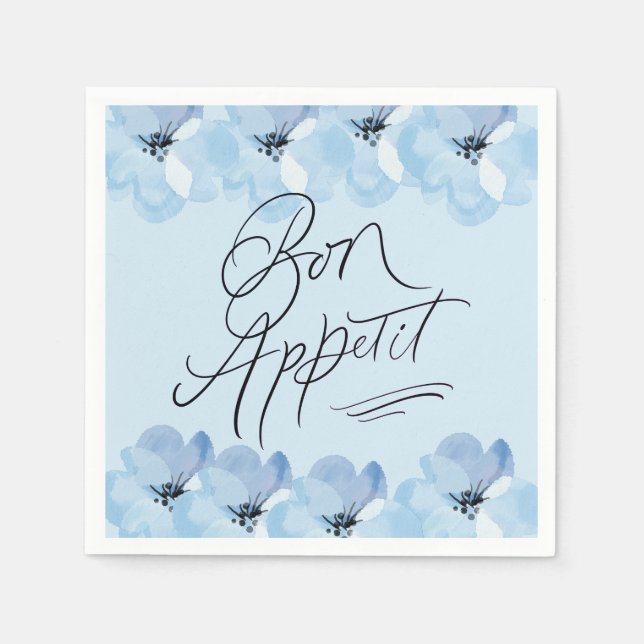 Servilleta De Papel Buen Provecho Floral Azul (Anverso)