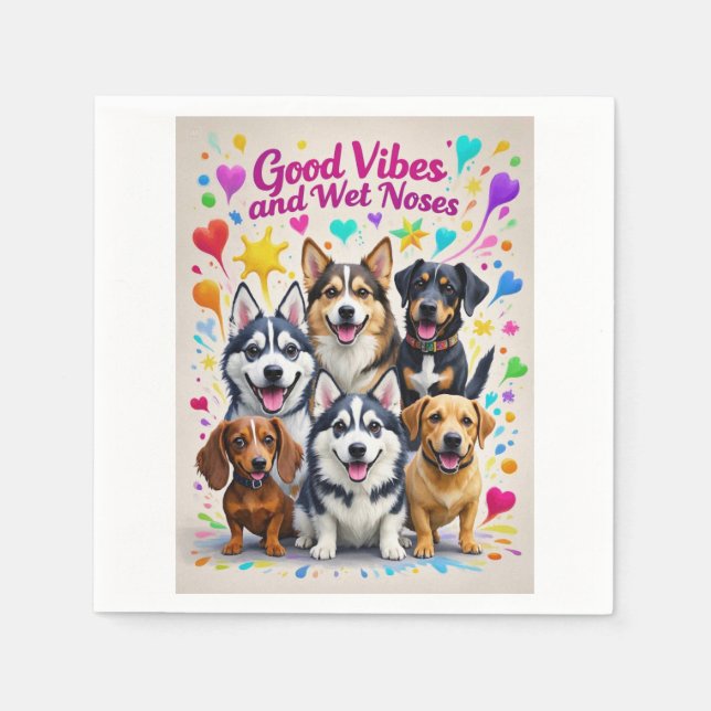 Servilleta De Papel Buenas vibras y narices húmedas Garabatos jugueton (Anverso)