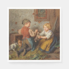 Servilleta De Papel Buenos Amigos (Jóvenes Jugando Con Conejo Mascota)