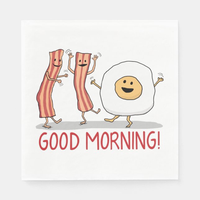 Servilleta De Papel Buenos días con tocino y huevo lindo y gracioso (Anverso)