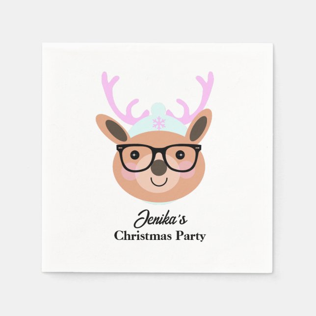 Servilleta De Papel Bufanda Gorro Gafas Fiesta de Navidad Reno Lindo   (Anverso)