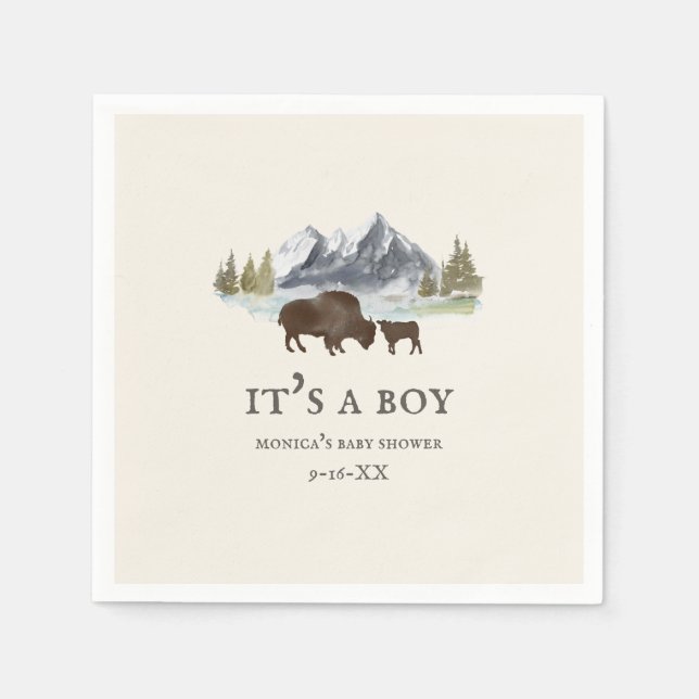 Servilleta De Papel Buffalo Mountains Boy Baby Shower (Anverso)