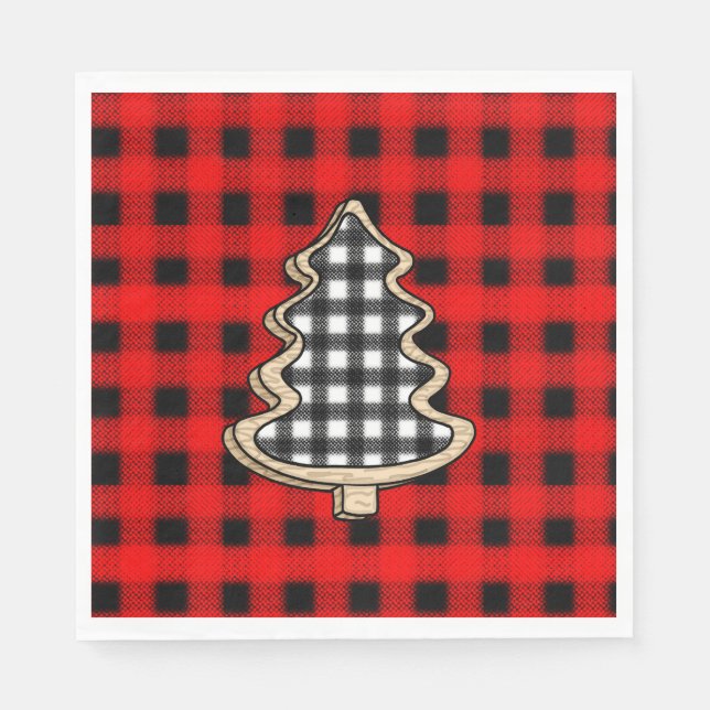 Servilleta De Papel Buffalo Plaid, Red Gingham Christmas Trees (Anverso)