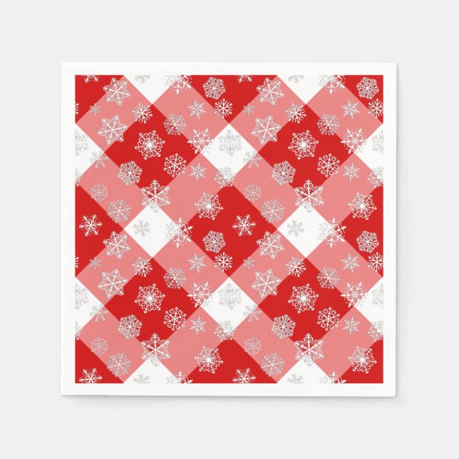 Servilleta De Papel Buffalo rojo y blanco con copos de nieve (Anverso)