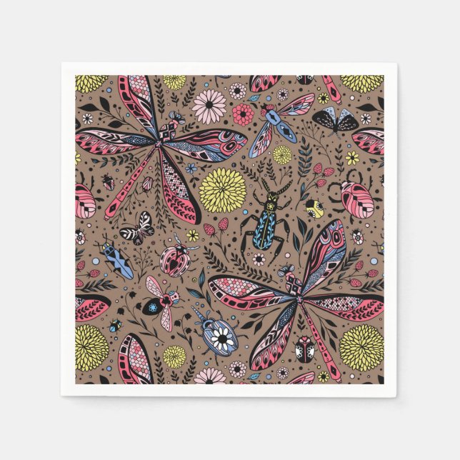 Servilleta De Papel Bugs de garabatos en mocha marrón (Anverso)