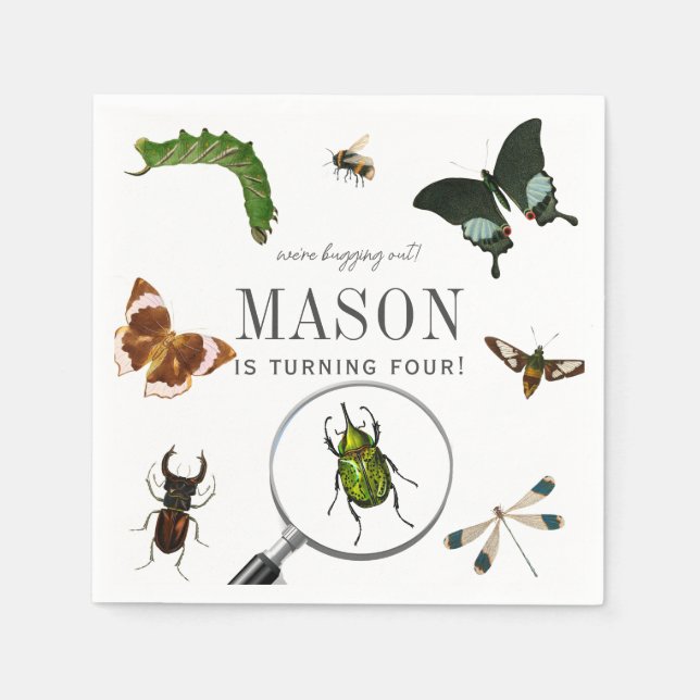 Servilleta De Papel Bugs & Insects Vintage Boy Birthday (Anverso)