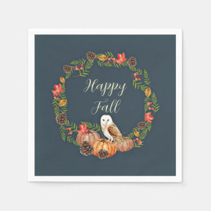 Servilleta De Papel Búho de otoño y calabazas con texto personalizable