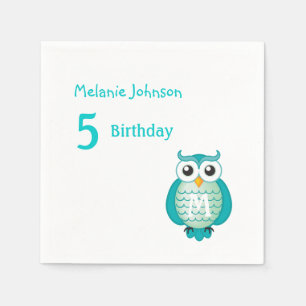 Servilleta De Papel Búho femenino lindo de la aguamarina con la