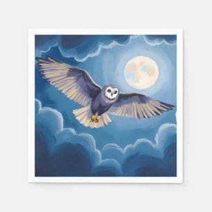 Servilleta De Papel Búho Luna Llena Halloween Acuarela
