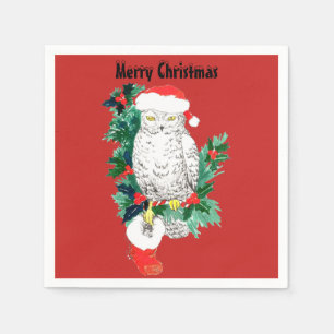 Servilleta De Papel Búho Nevado del navidad con el gorra y la media d