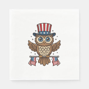 Servilleta De Papel Búho Patriótico Grabado Vintage Gráfico_1