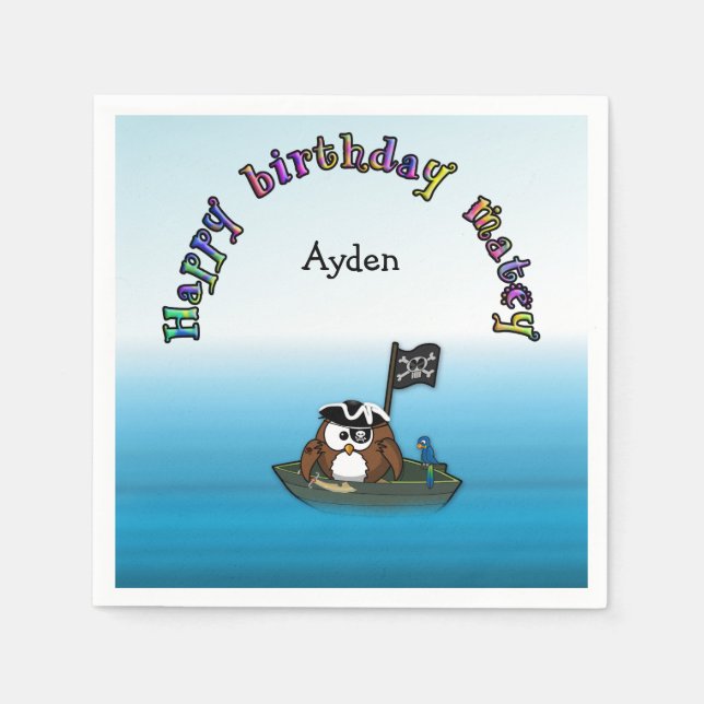 Servilleta De Papel búho pirata - servilletas de papel de cumpleaños (Anverso)