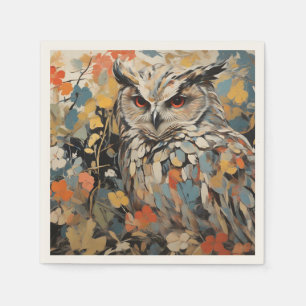 Servilleta De Papel Búho y flores en pintura de primavera