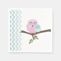 Búhos + chevron Boy Baby Shower Napkins