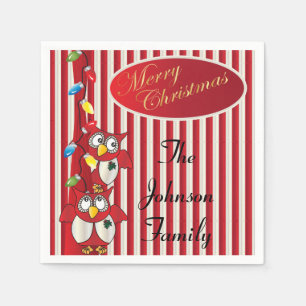 Servilleta De Papel Búhos lindos de las Felices Navidad