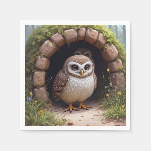 Servilleta De Papel Búhos Minadores en una Cueva (Anverso)
