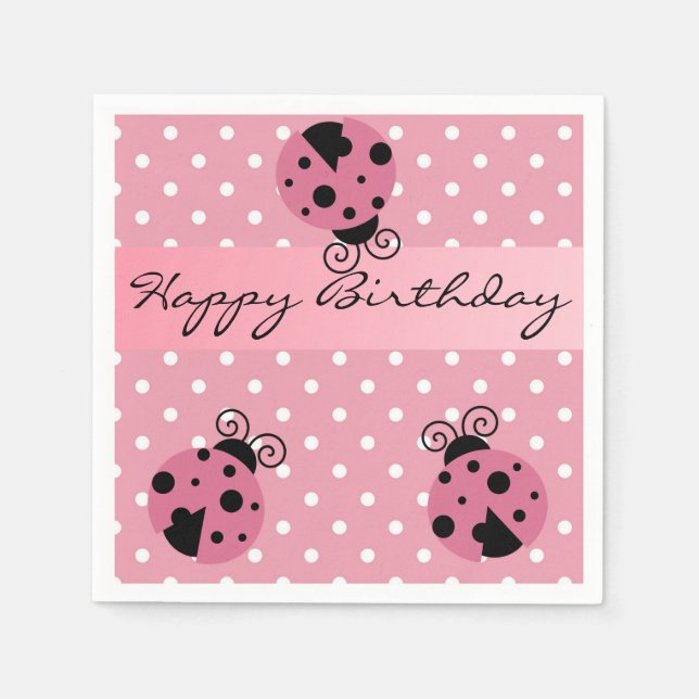 Servilleta De Papel Buitre rosado y puntos polacos Happy Birthday (Anverso)