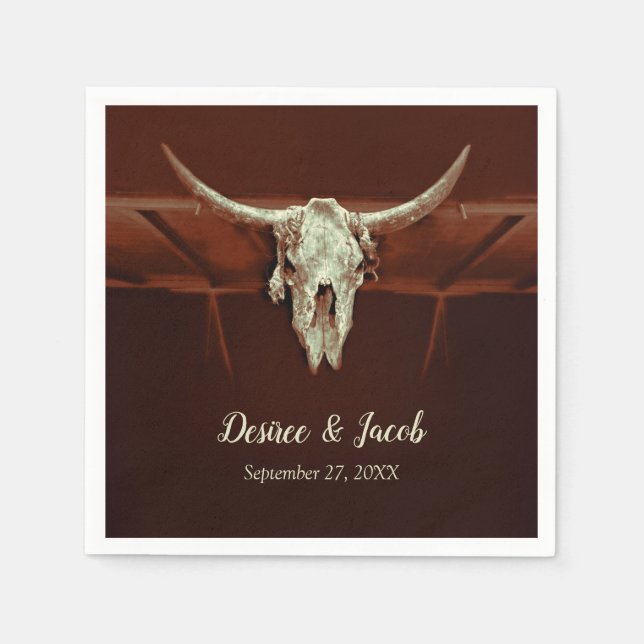 Servilleta De Papel Bull Skull Boda Brown Rústico País Occidental (Anverso)
