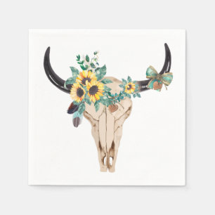 Servilleta De Papel Bull Skull Sunflowers