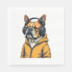 Servilleta De Papel Bulldog Antiguo con Auriculares que Lleva Sudadera