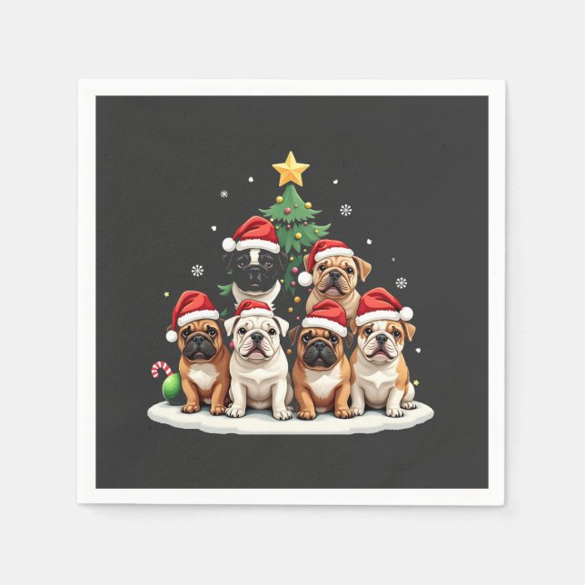 Servilleta De Papel Bulldog Árbol de Navidad Santa Hat Puppy Amantes (Anverso)
