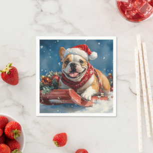 Servilleta De Papel Bulldog en Trineo Deja que Nieve Navidad