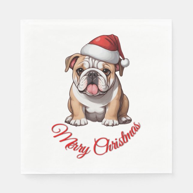 Servilleta De Papel Bulldog festivo Feliz Navidad Clásico camiseta (Anverso)