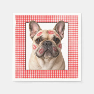 Servilleta De Papel Bulldog Francés con Besos de Labial en Gingham