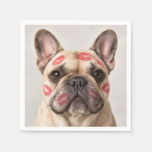 Servilleta De Papel Bulldog Francés con Marcas de Besos de Labial
