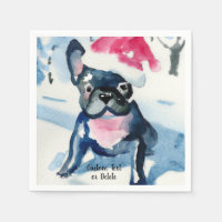 Bulldog francés con Navidades Santa hat Personaliz