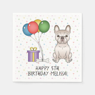 Servilleta De Papel Bulldog Francés Crema Cumpleaños Perro Mono Lindo